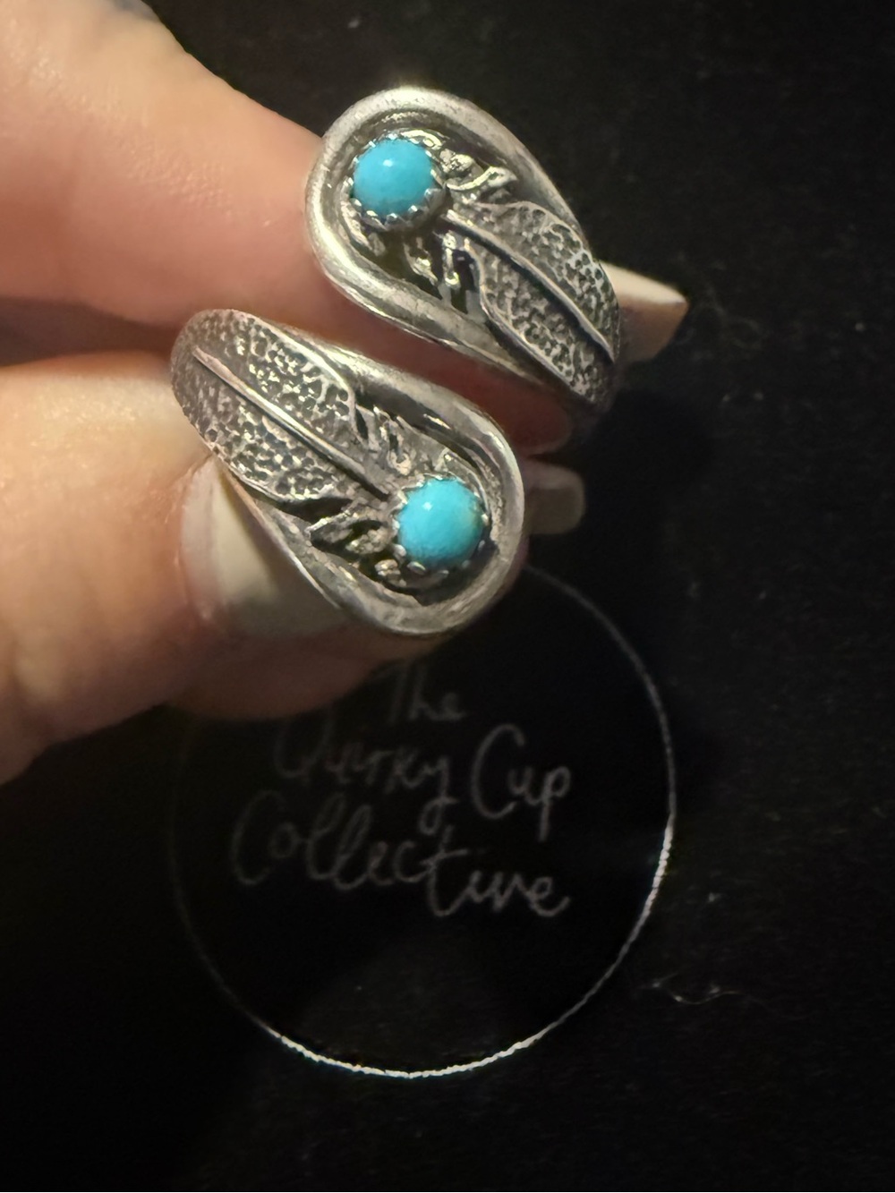 Native made adjustable, turquoise and silver ring